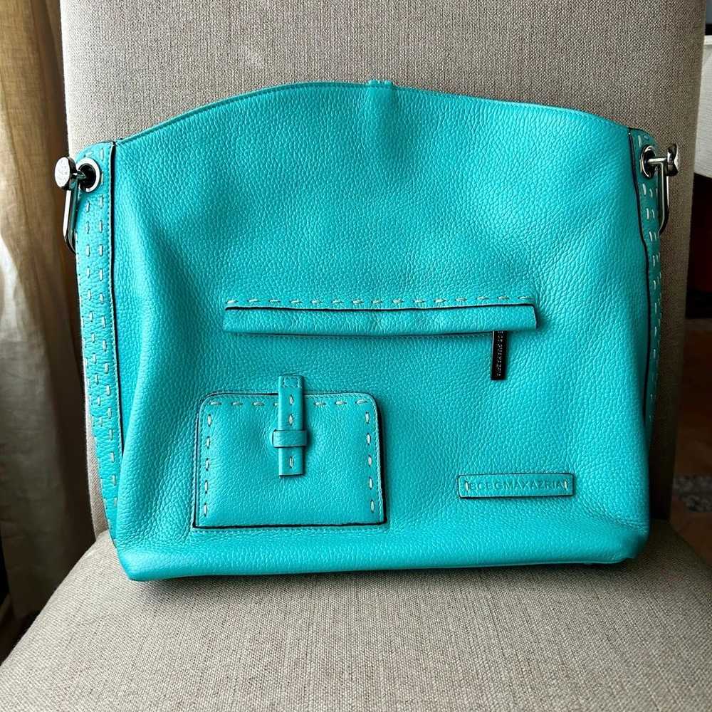 BCBG Maxazria Turquoise Leather Handbag Shoulder … - image 1