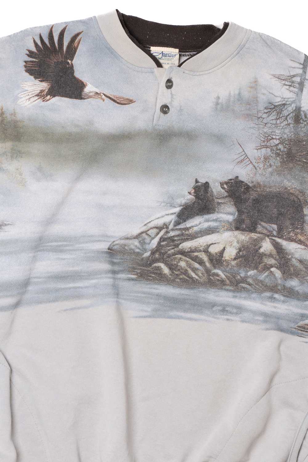 Vintage Eagle And Bears Nature All Over Print Swe… - image 2