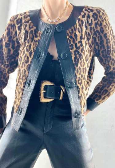 euro faux fur & leather leopard crop jacket