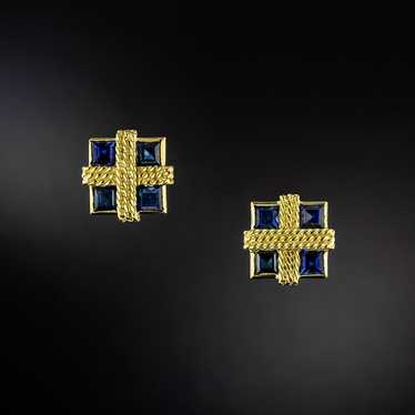 Estate Square Sapphires Earrings - image 1