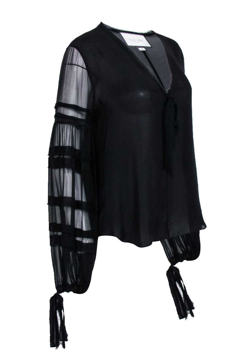 Alexis - Black Silk Semi Sheer Blouse Sz M - image 2