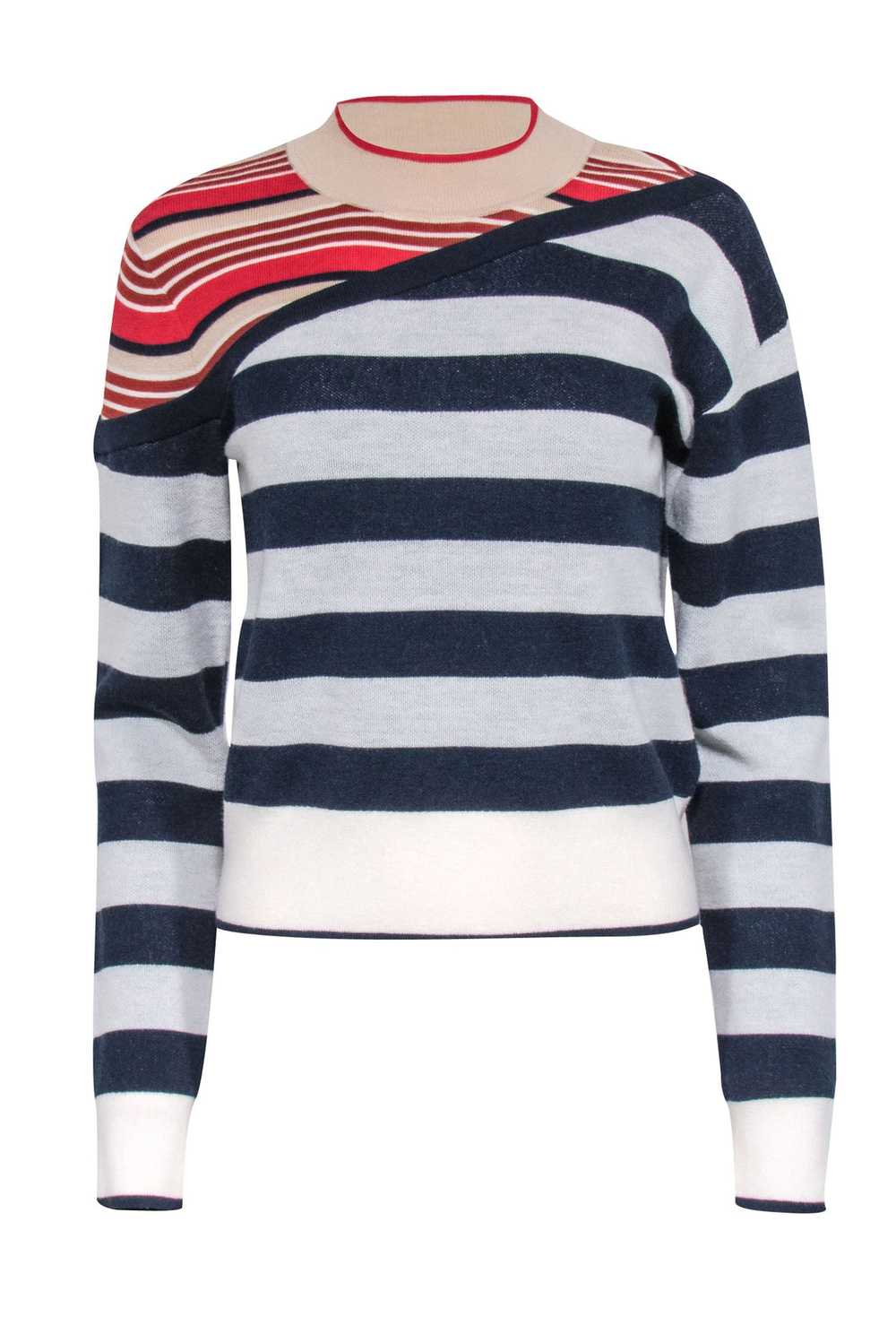 Veronica Beard - Navy, Ivory & Red Stripe Wool Bl… - image 1