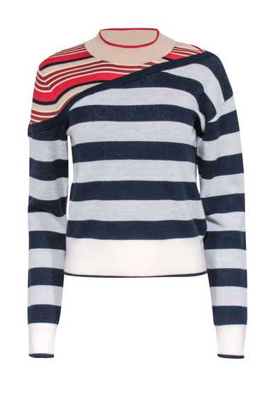 Veronica Beard - Navy, Ivory & Red Stripe Wool Ble