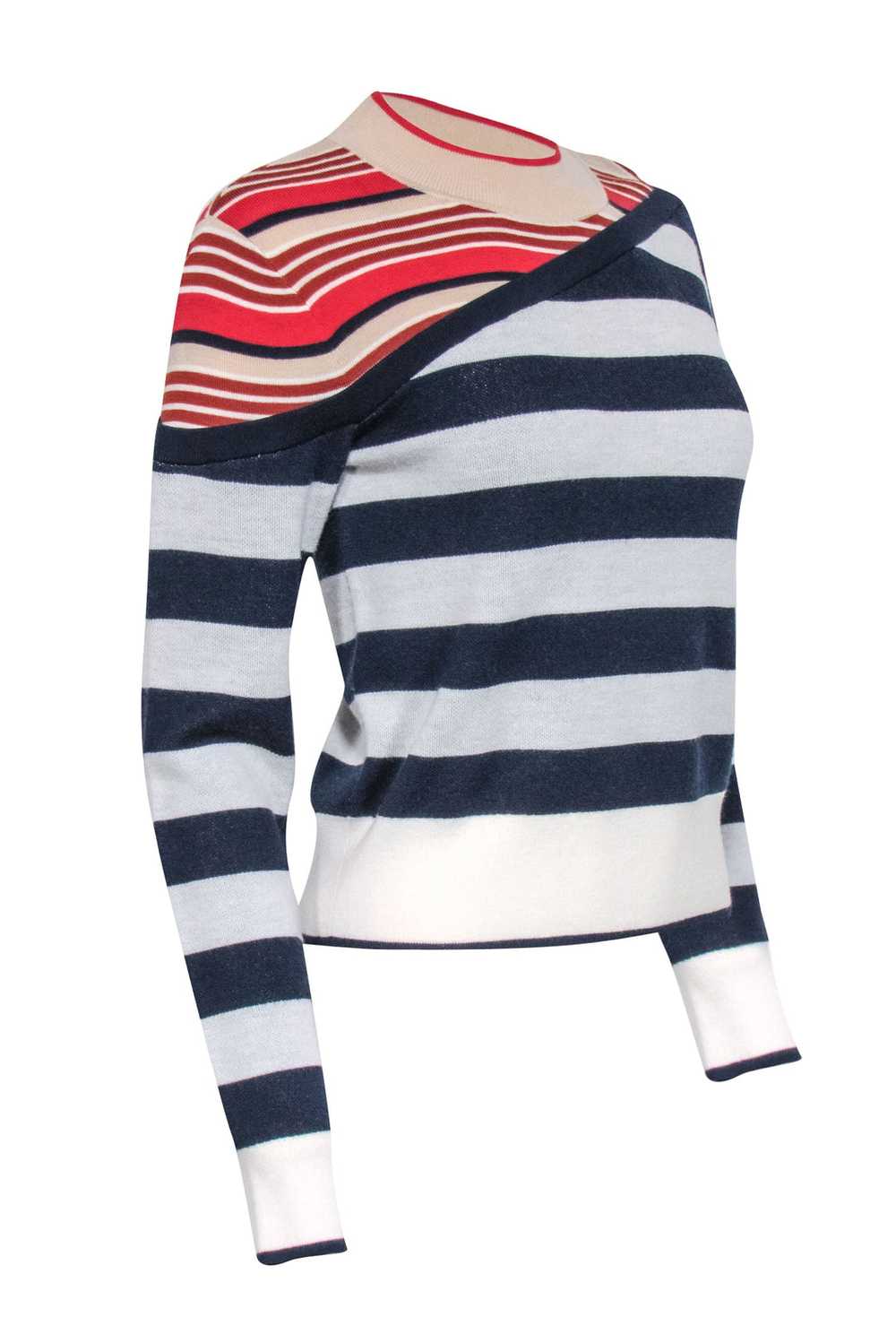 Veronica Beard - Navy, Ivory & Red Stripe Wool Bl… - image 2