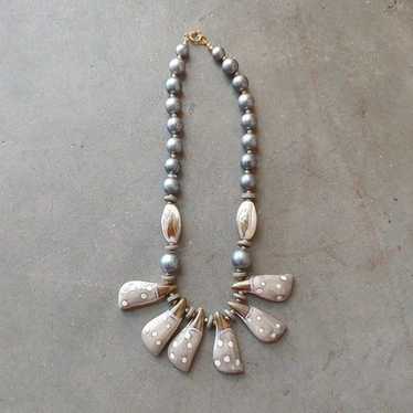 Vintage Blue and Gray Porcelain Bib Necklace