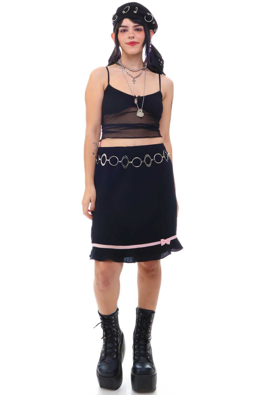 Vintage 90's Pretty Bow Little Black Skirt - M - image 1