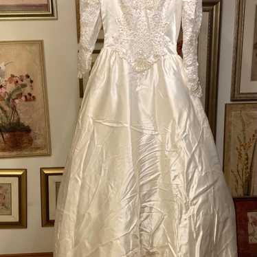 90’s ivory lace long sleeve wedding dress - image 1