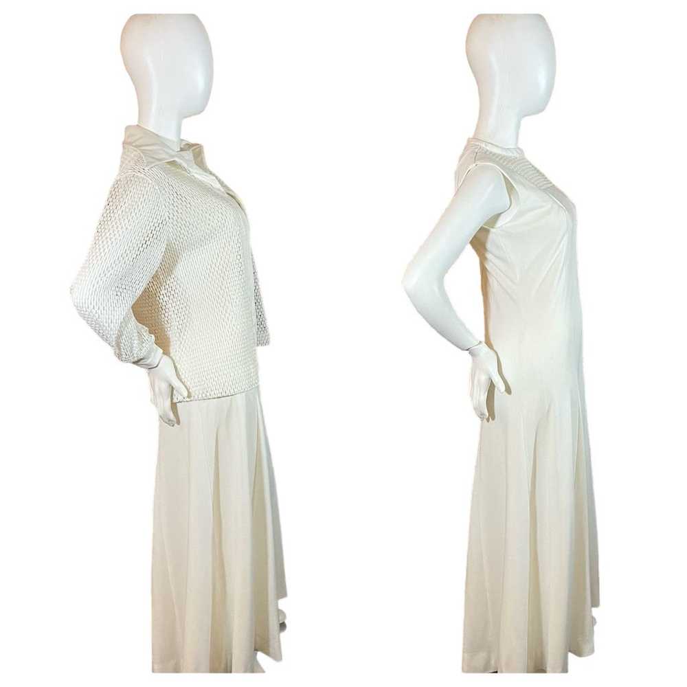70’s Vintage White Polyester Dress & Cardigan Set - image 2