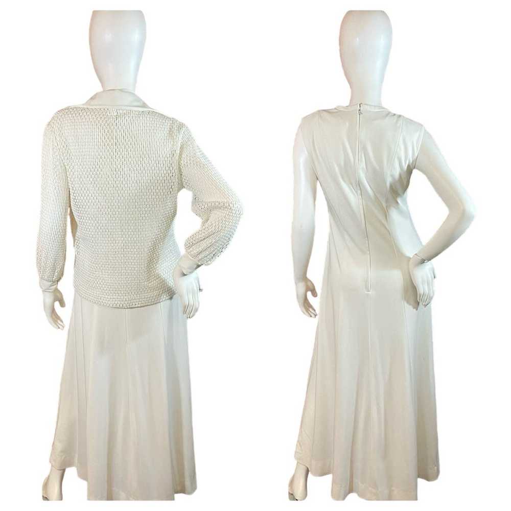 70’s Vintage White Polyester Dress & Cardigan Set - image 3
