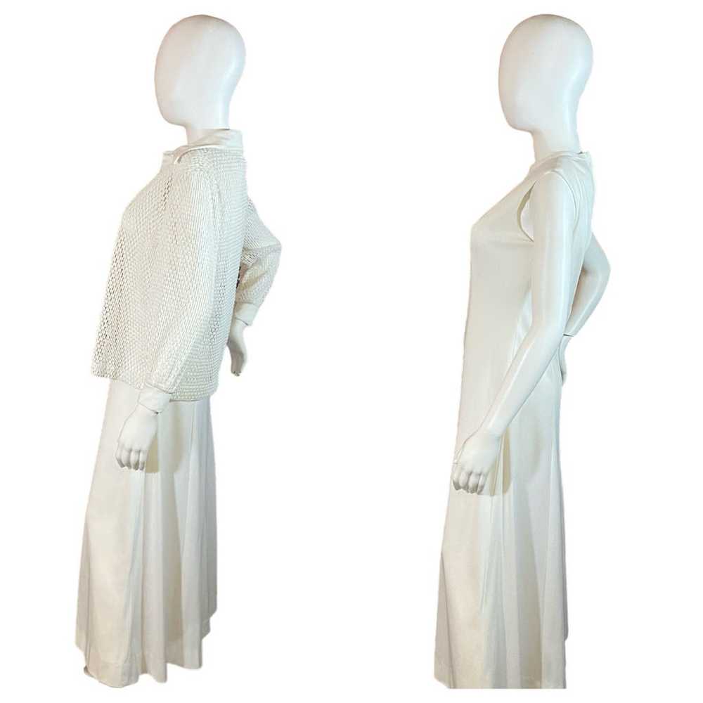 70’s Vintage White Polyester Dress & Cardigan Set - image 4