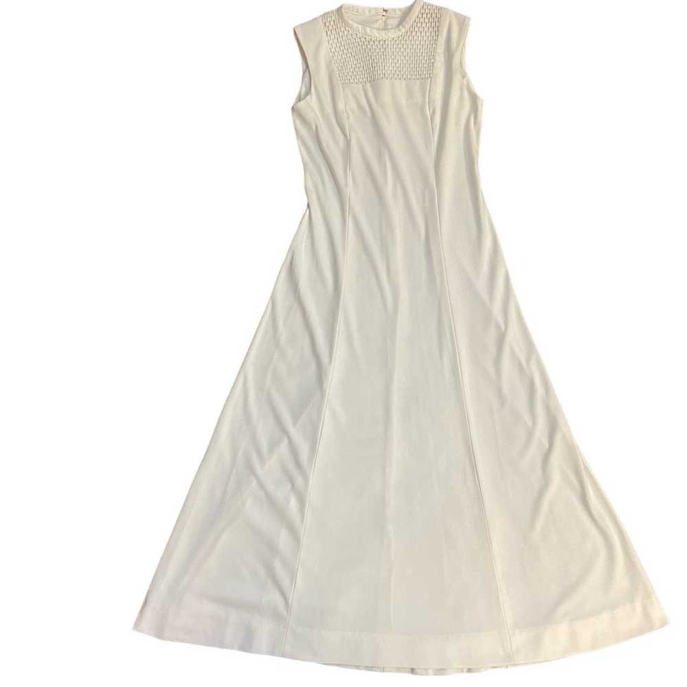 70’s Vintage White Polyester Dress & Cardigan Set - image 5