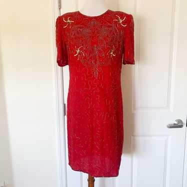 Vintage 100% Silk Beaded Dress - image 1