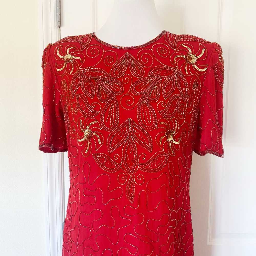 Vintage 100% Silk Beaded Dress - image 2