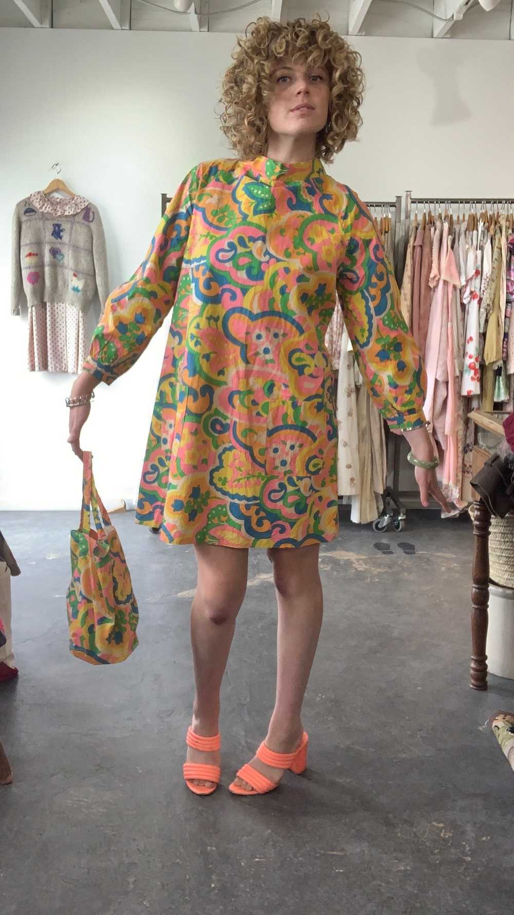 Vintage Wipette Paper Floral Neon Mini Dress with… - image 8