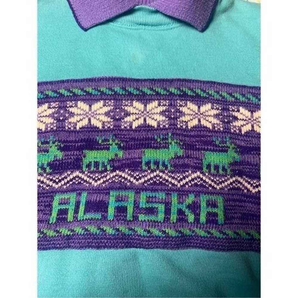 Vintage 1980s Hanes Teal & Purple Alaska Collar C… - image 1