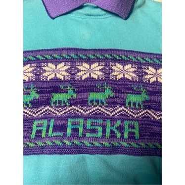 Vintage 1980s Hanes Teal & Purple Alaska Collar C… - image 1