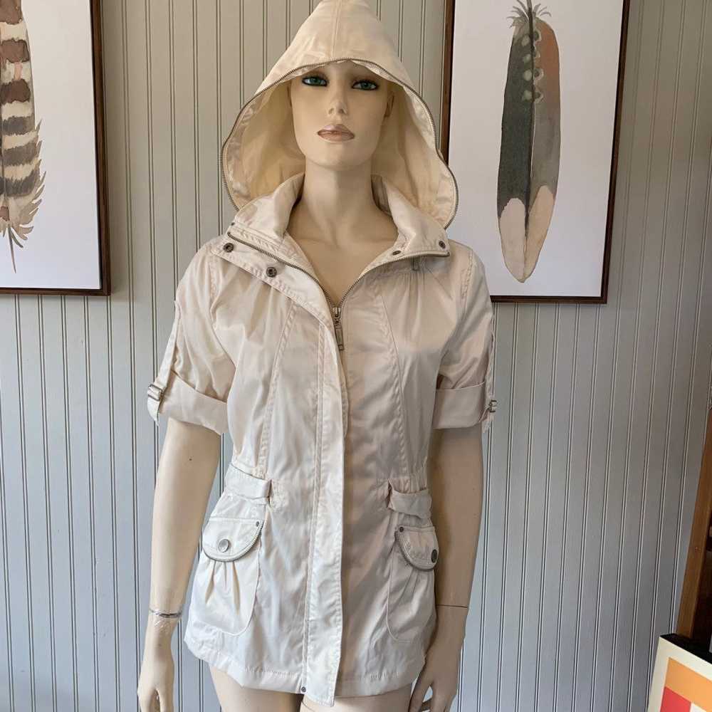 Jou Jou Satin Ivory Zippers Hooded Dressy Jacket - image 1