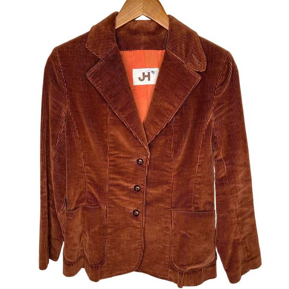 Vintage 1970s Womens S Corduroy Blazer Jacket Lea… - image 1