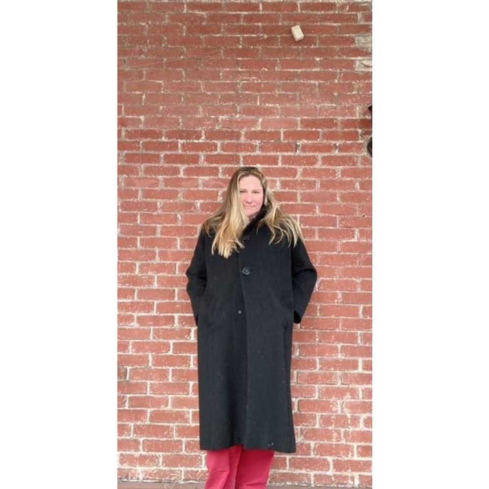 Vintage A Trigere Coat 100% Wool Black Long Jacke… - image 1