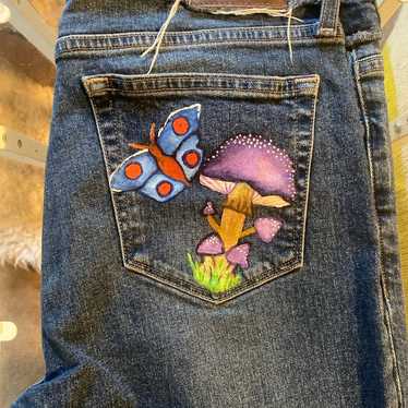 70s Embroidered Peacock Bellbottom Jeans - Lucky Vintage