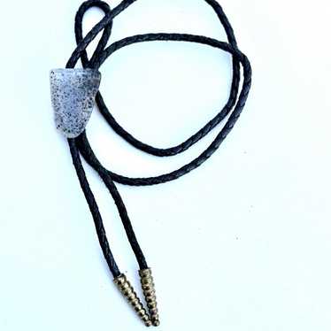 Vintage 70s natural stone leather bolo tie western - image 1
