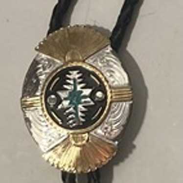 Vintage Metal Bolo Tie, Silver and Brass, Native … - image 1