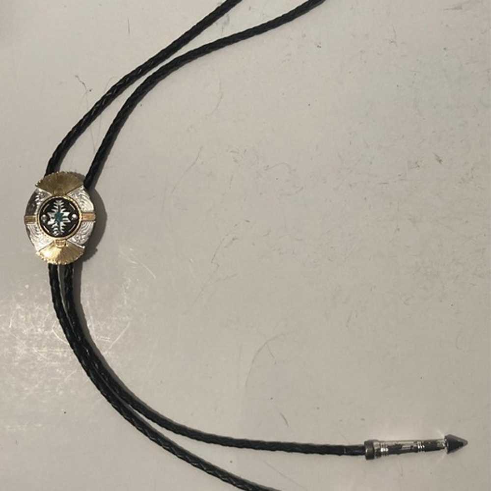 Vintage Metal Bolo Tie, Silver and Brass, Native … - image 3
