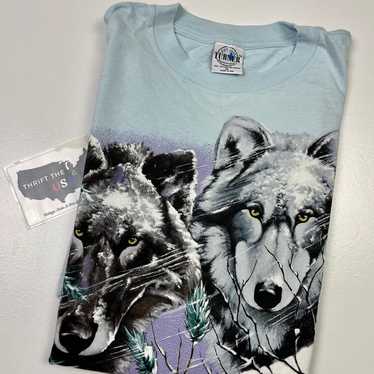 90s Vintage Double Sided Puff Wolf Graphic image … - image 1