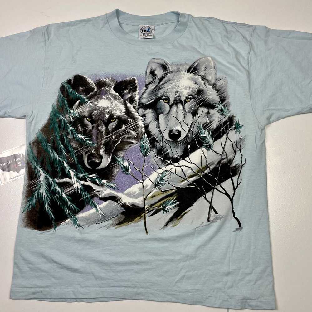 90s Vintage Double Sided Puff Wolf Graphic image … - image 3