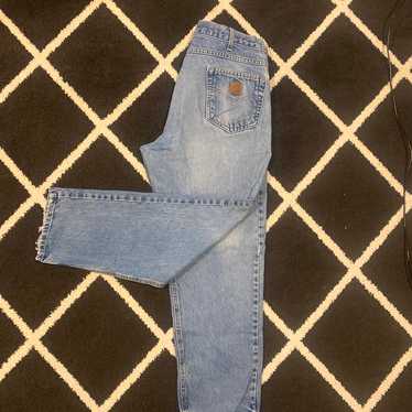 Vintage Lazer Jeans Juniors 3 Blue Patchwork Flared Boot Cut Raw Hem Y2K  26x29