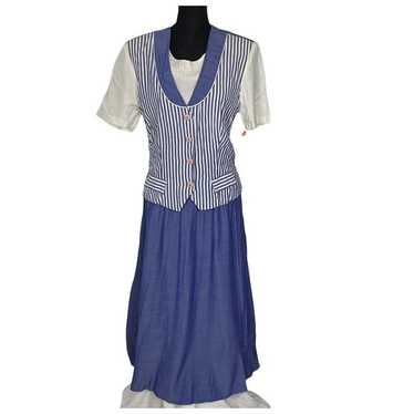 MISS DORBY Vintage Dress Zip Back with Tie Blue W… - image 1