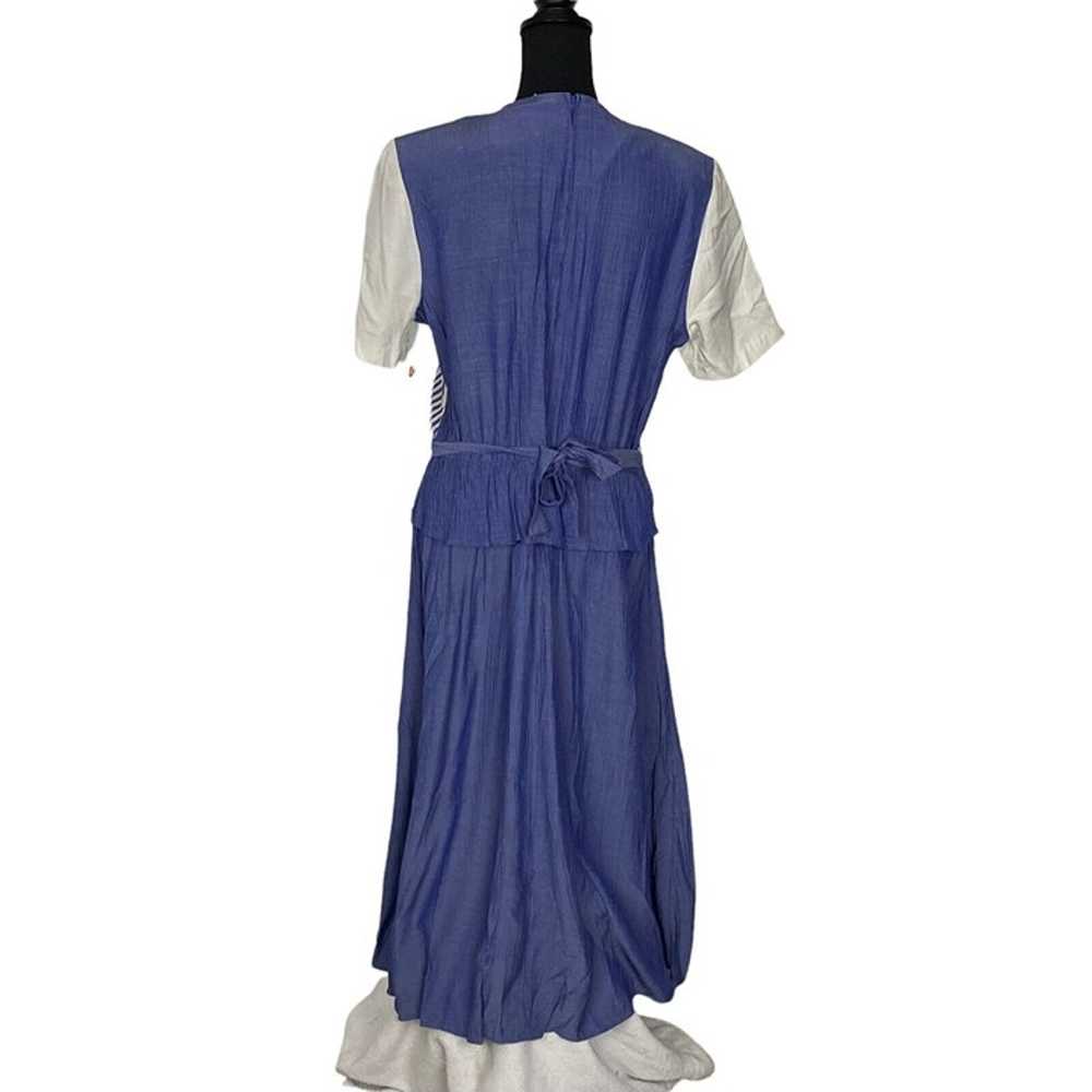 MISS DORBY Vintage Dress Zip Back with Tie Blue W… - image 2