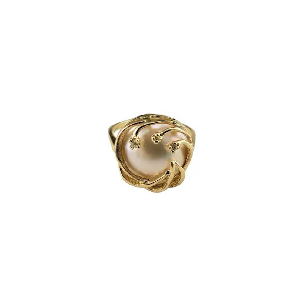 14 Karat Yellow Gold Mabe Pearl and Diamond Ring … - image 5