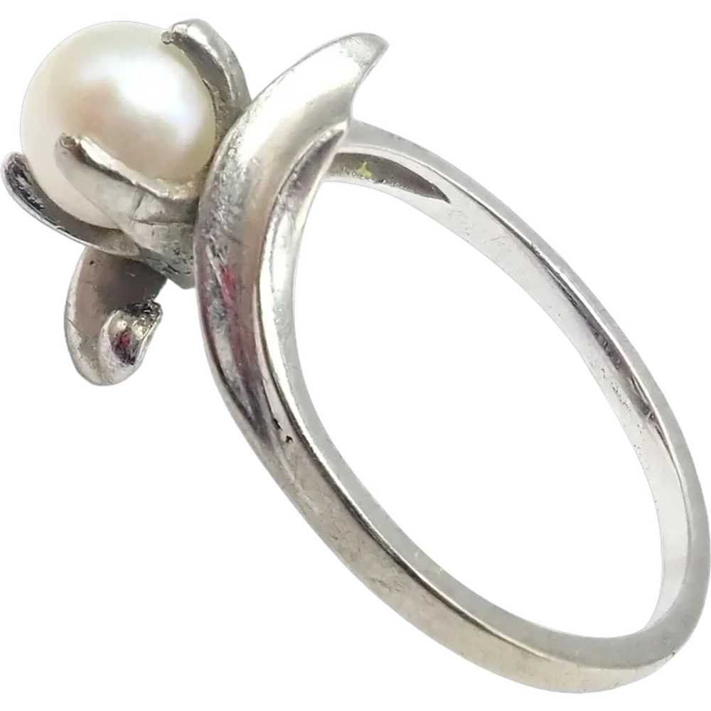 Vintage Estate 10k White Gold Pearl DB Dawkins Benny Ring sz 6.5
