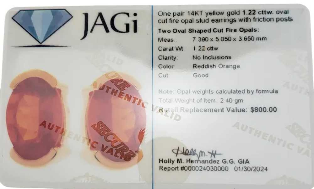 14K Yellow Gold Fire Opal Stud Earrings  #16671 - image 7
