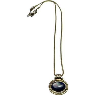 Kenneth Cole KC blue resin gold necklace