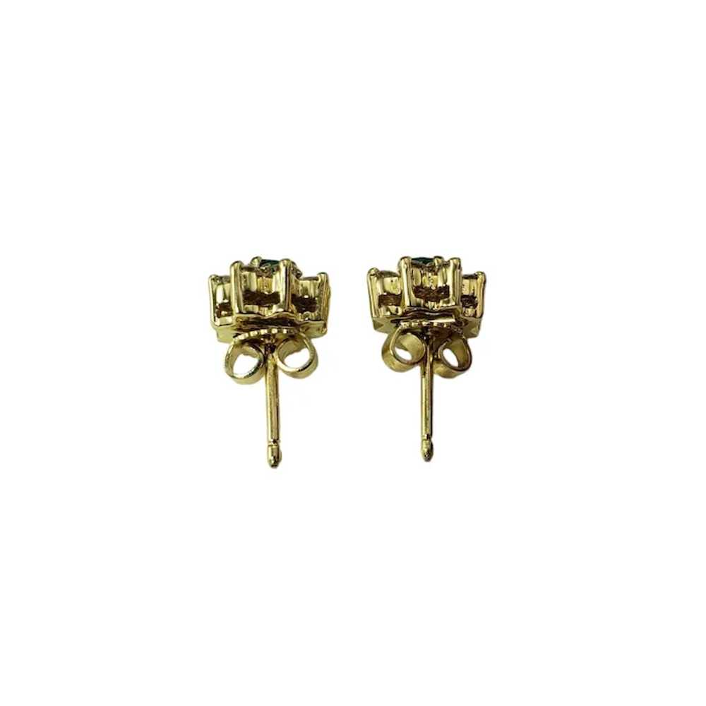 14K Yellow Gold Emerald and Diamond Stud Earrings… - image 3