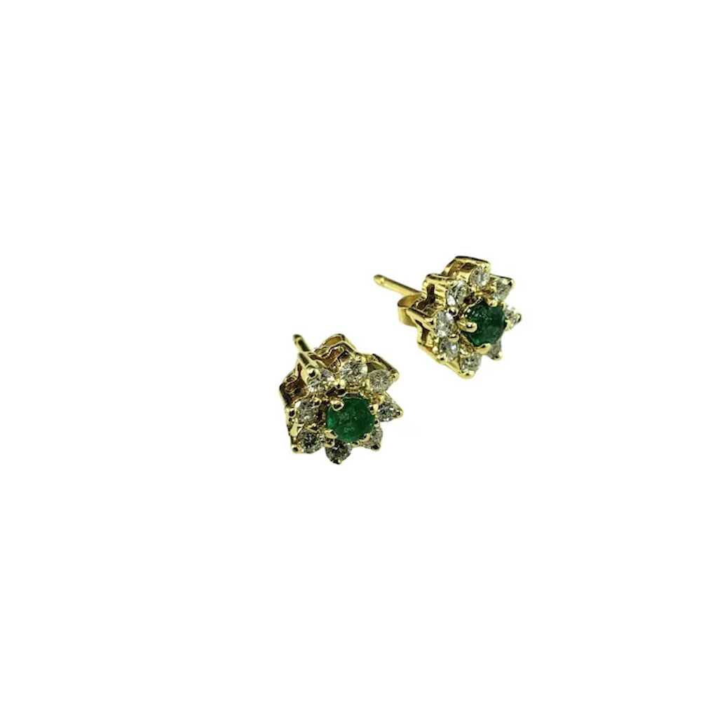 14K Yellow Gold Emerald and Diamond Stud Earrings… - image 5