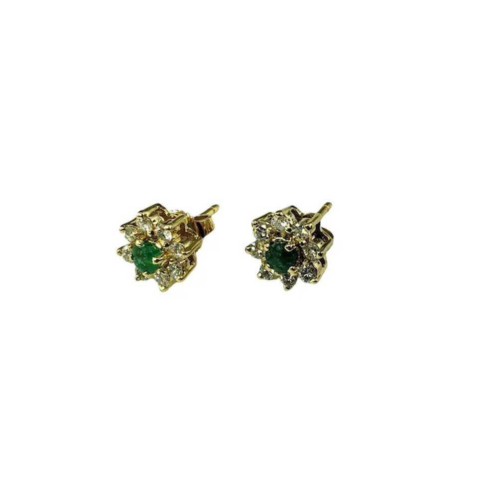 14K Yellow Gold Emerald and Diamond Stud Earrings… - image 6