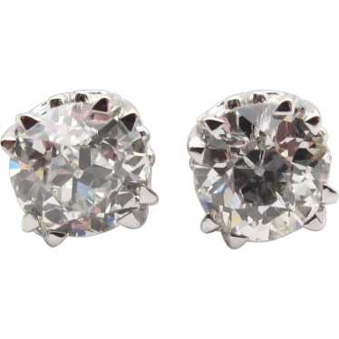 European Round Diamond Stud Earrings .89 ctw 14k W