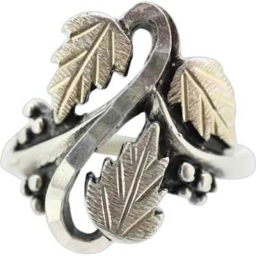 Black hills sterling silver vintage gold plate vine leaf bracelet size good 7.25in