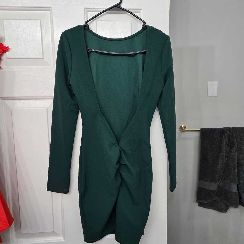 Green Open Back Long Sleeve Homecoming Dress - image 1