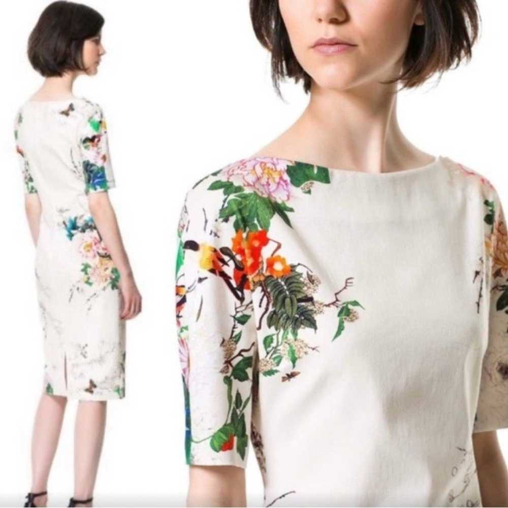 Zara women floral body con sheath midi dress sz S… - image 1