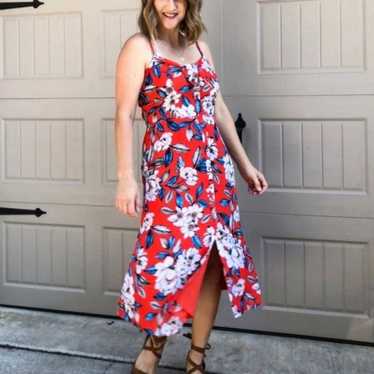 Red Floral Midi Dress - image 1
