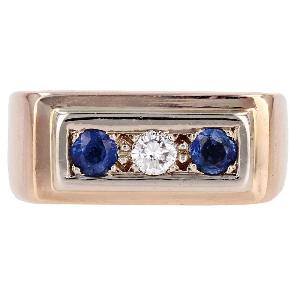 Vintage 1940s Sapphire Diamond 18 Karat Rose Gold… - image 1