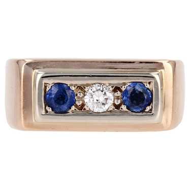 Vintage 1940s Sapphire Diamond 18 Karat Rose Gold… - image 1