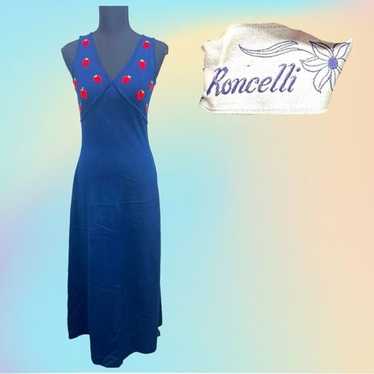 70’s Roncelli Navy Blue Acrylic V Neck sleeveless… - image 1