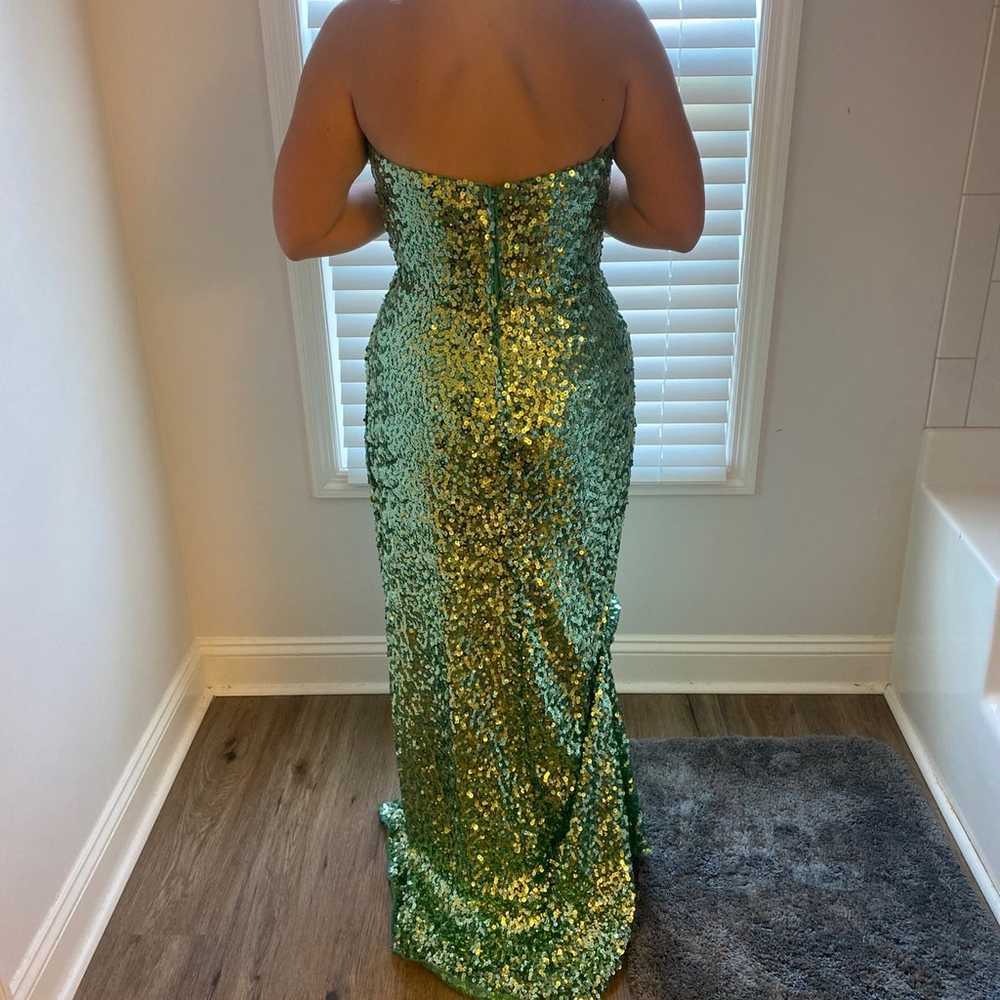 Sequence dress green slit prom new - image 1