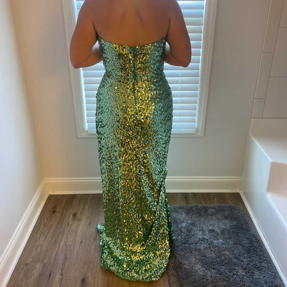 Sequence dress green slit prom new - image 3