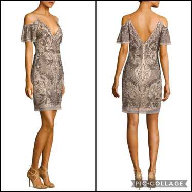 Aidan Mattox Champagne Sequined Beaded Cold Shoul… - image 1